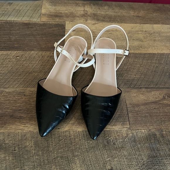 Black and Cream Croc Pattern Low Block Heels - Picture 14 of 14